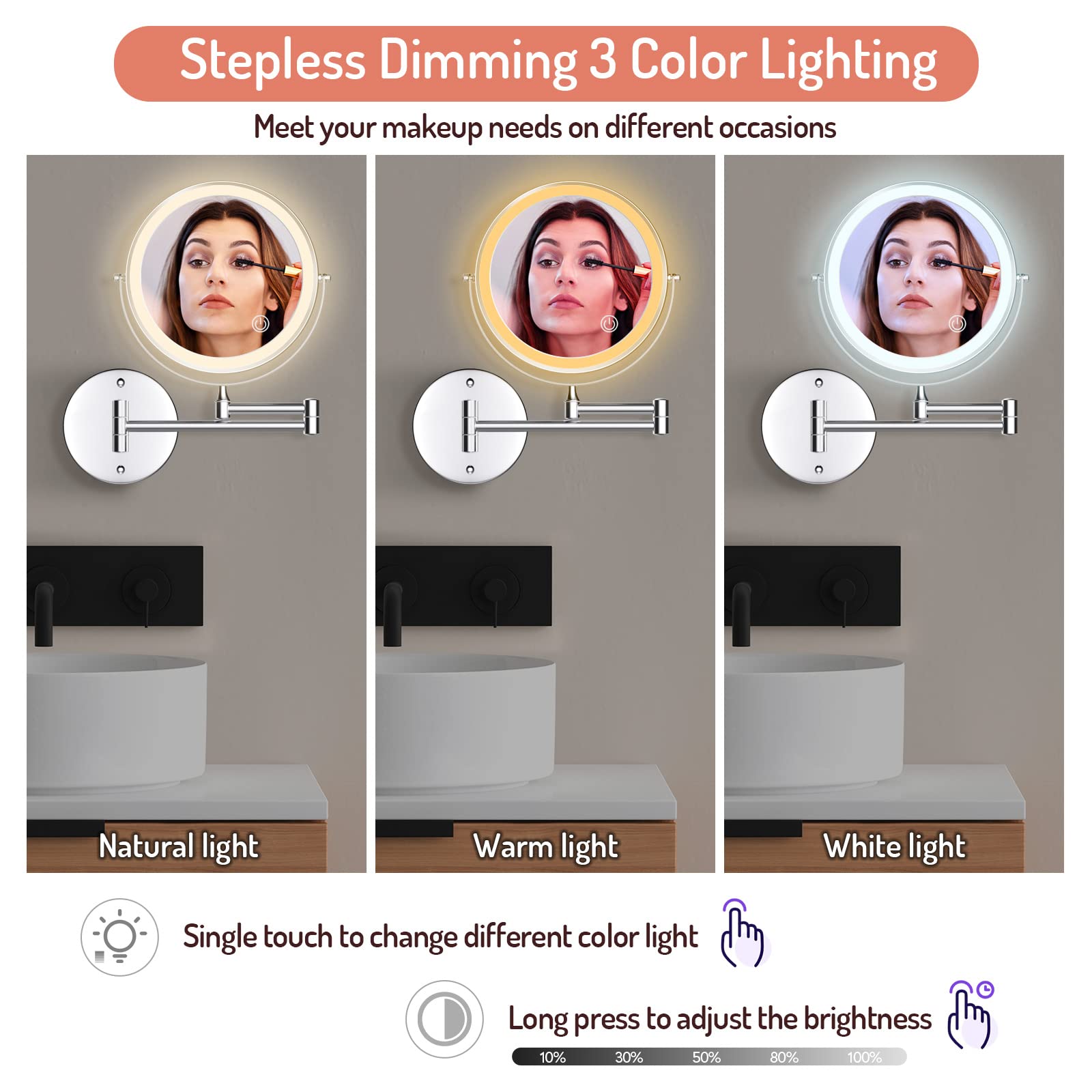 Rocollos dimmable touch control lets you tailor brightness.