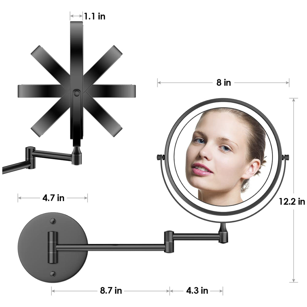 Rocollos extendable wall-mirror arm provides flexible makeup viewing angles