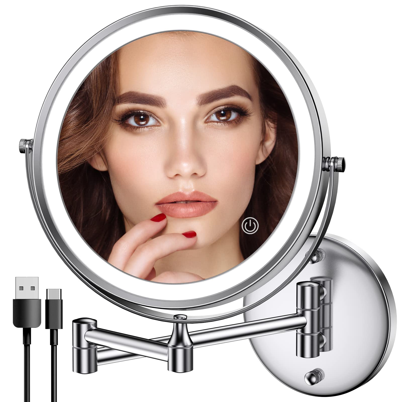 Rocollos 8-inch dual-side makeup mirror provides an overall view for daily routine makeup.