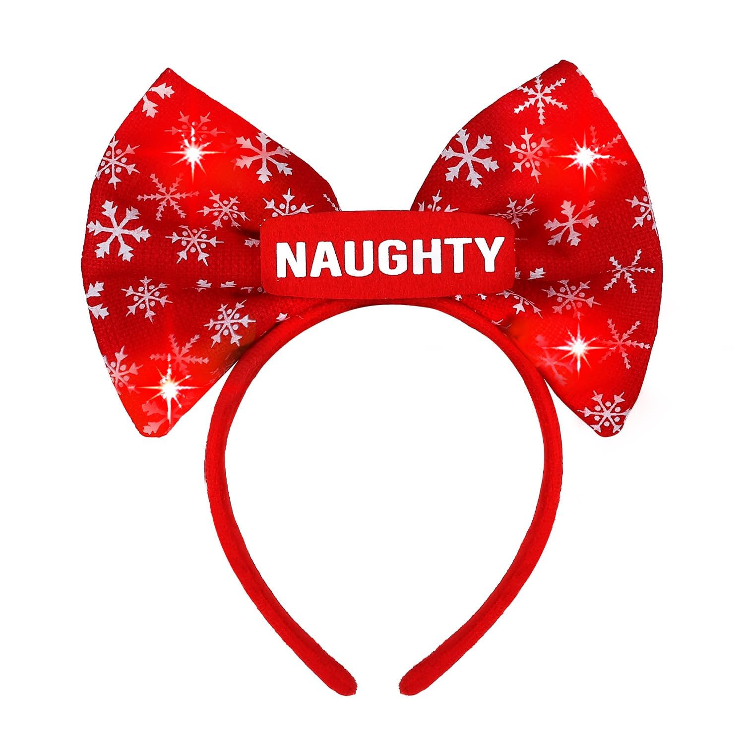 ROC PARTY red bowknot headband glow highlights night-time party-ready shimmer.