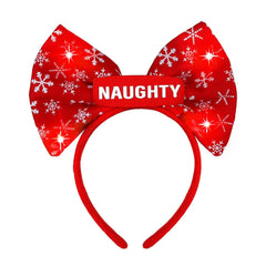 ROC PARTY red bowknot headband glow highlights night-time party-ready shimmer.