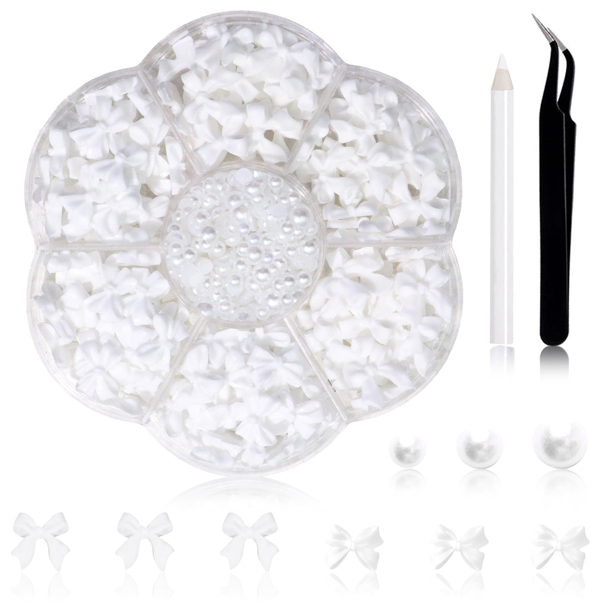 Rodaky bow nail charms box with 3D bows for quick nail art inspiration.