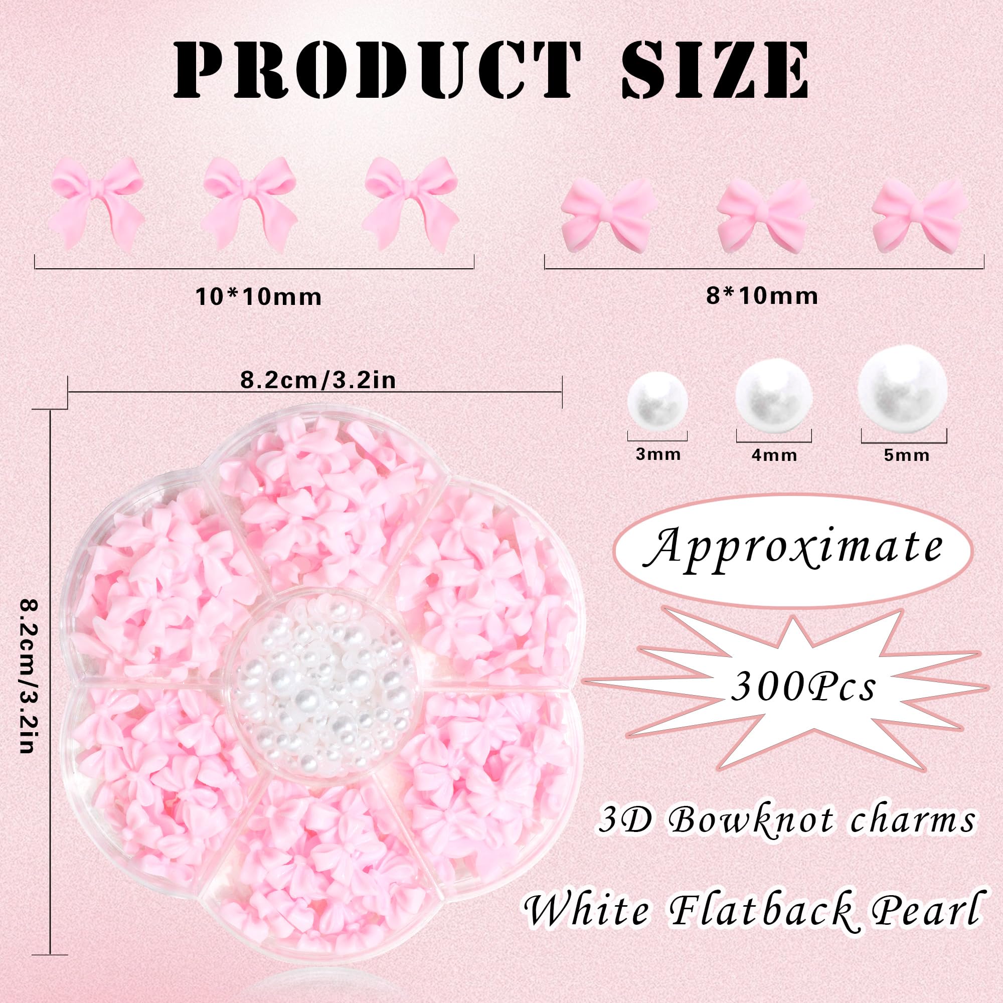 RODAKY pink bowknot 3D nail charms for cute nail designs