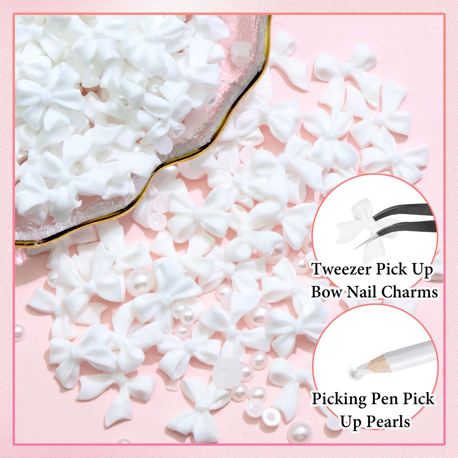 Rodaky white bowknot charms for cute, personalized nail accents.