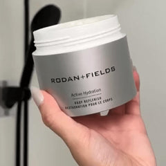 RODAN + FIELDS Active Hydration Body Replenish label closeup highlighting the nourishing formula.