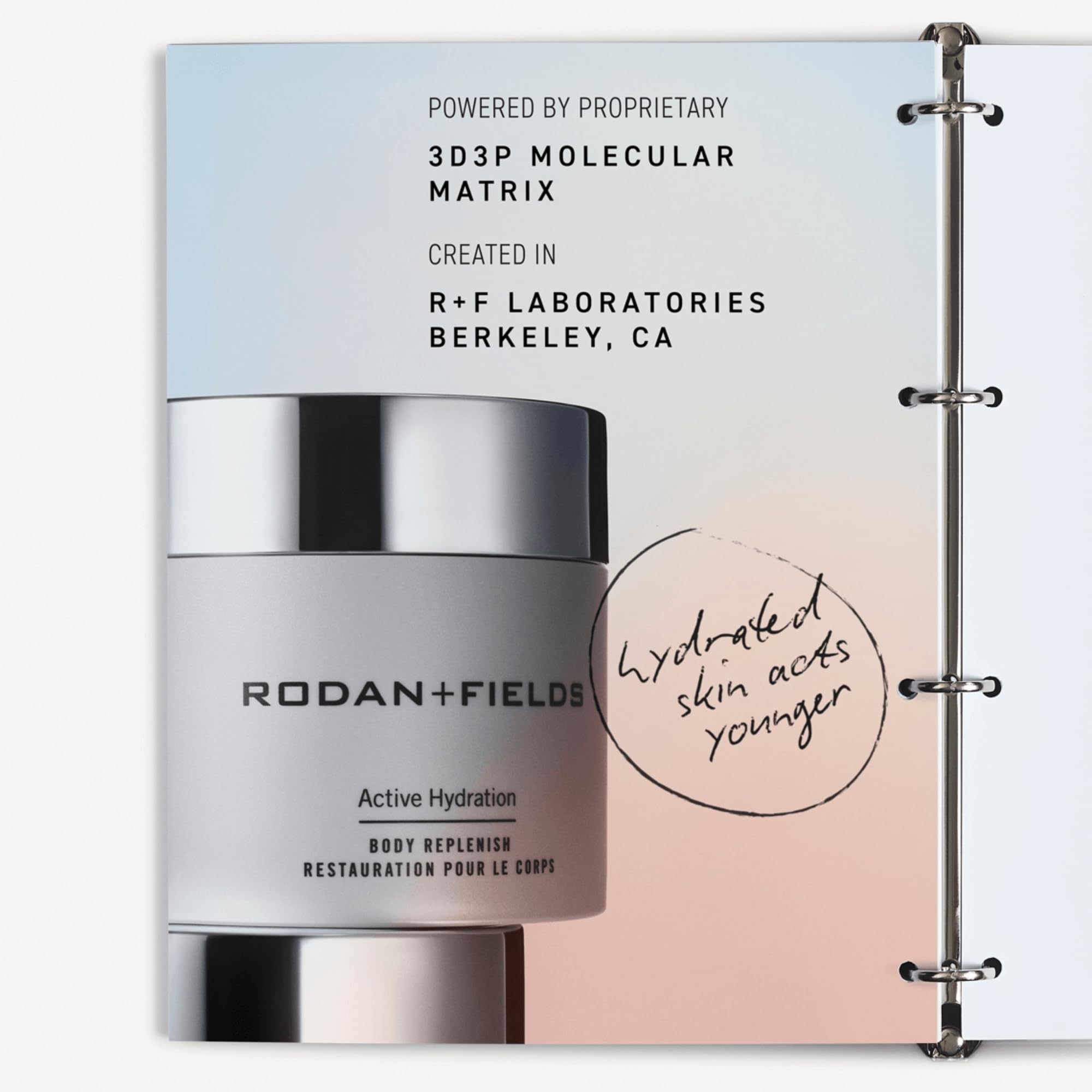 RODAN + FIELDS Active Hydration Body Replenish on-skin application demonstrates rapid absorption.
