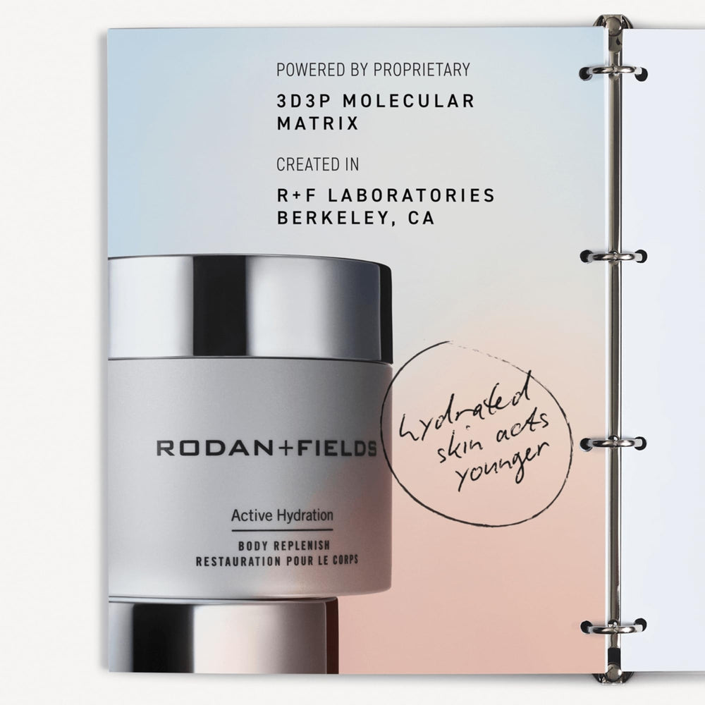 RODAN + FIELDS Active Hydration Body Replenish on-skin application demonstrates rapid absorption.