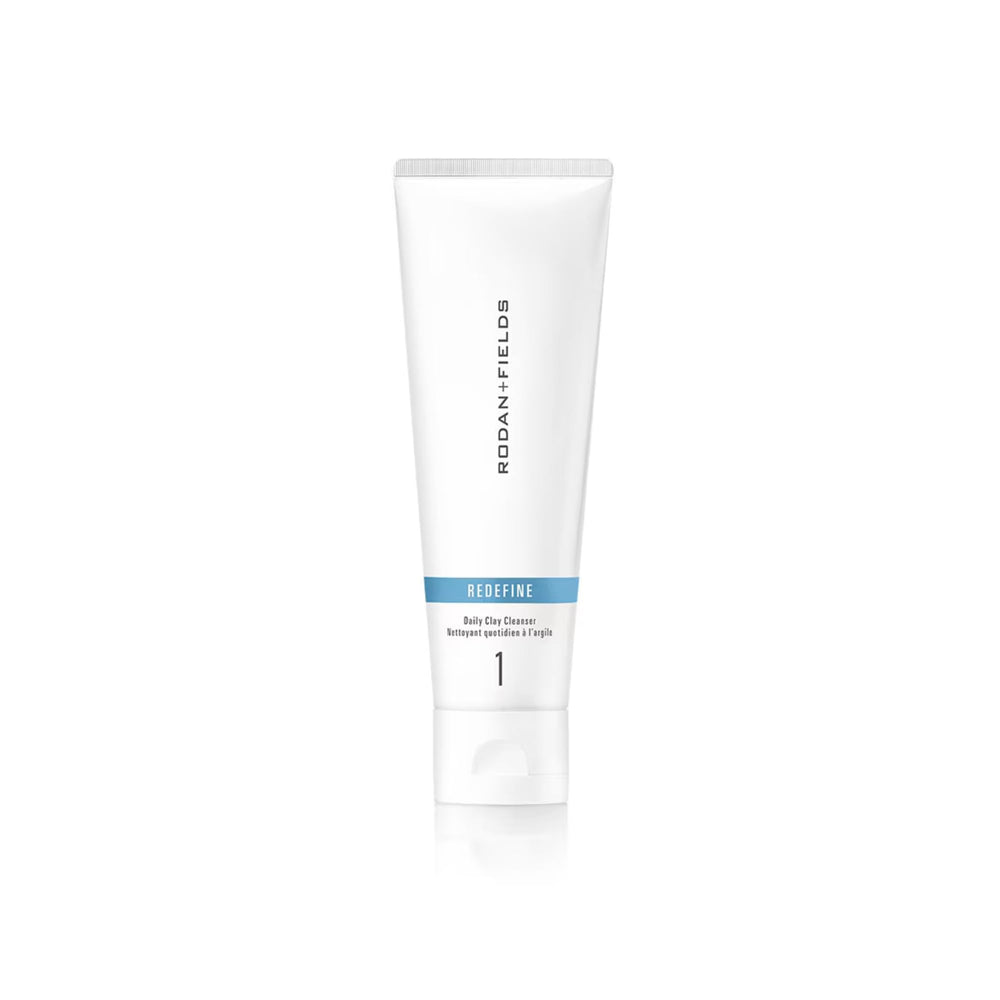 Rodan + Fields ReDefine Daily Face Clay Cleanser bottle pour demonstrates purifying cleanse.