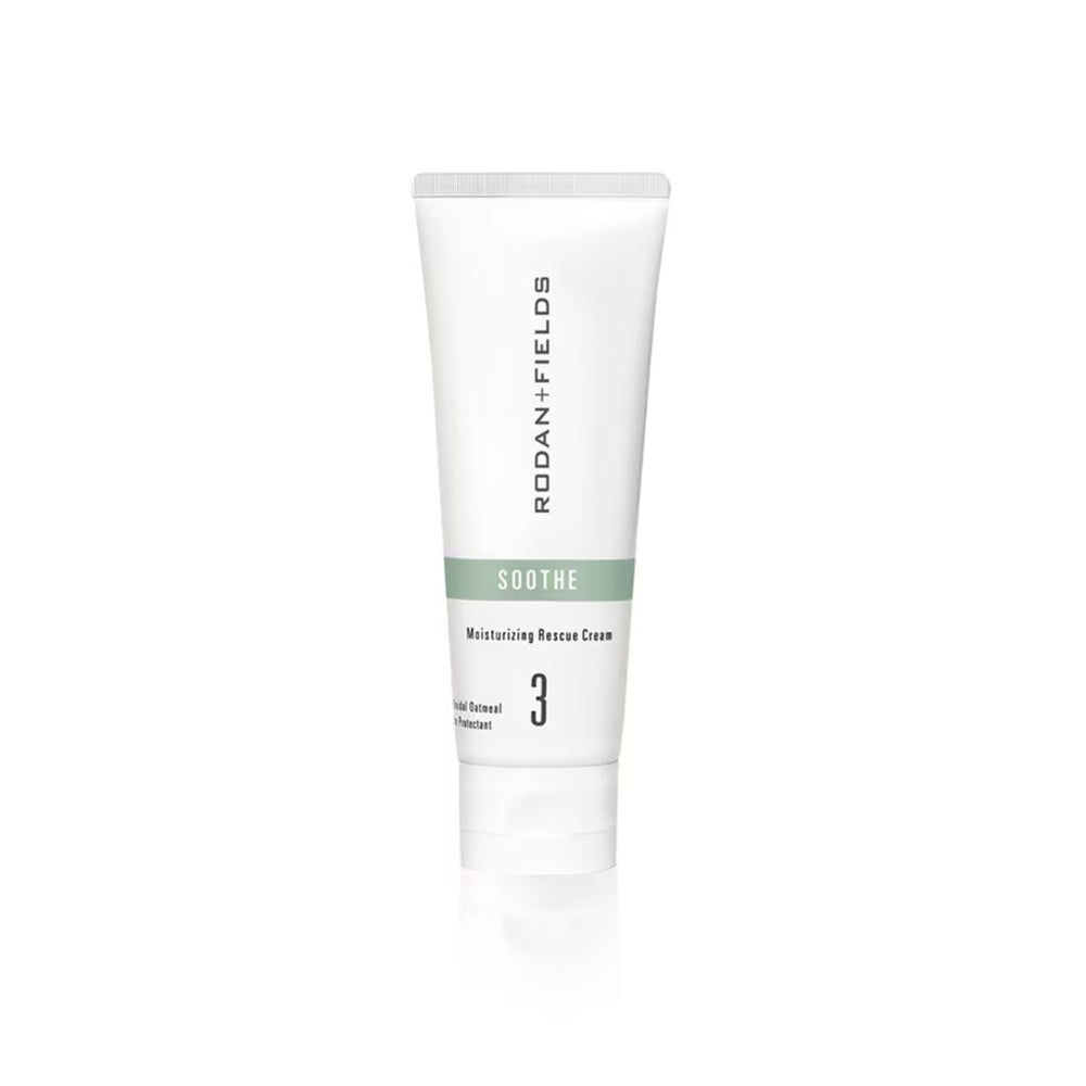 Rodan + Fields Soothe Rescue Cream tube close-up for daily hydration.