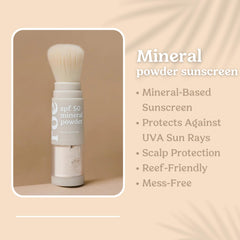 Roe Wellness Kids sunscreen powder packaging highlighting reef-safe formula.