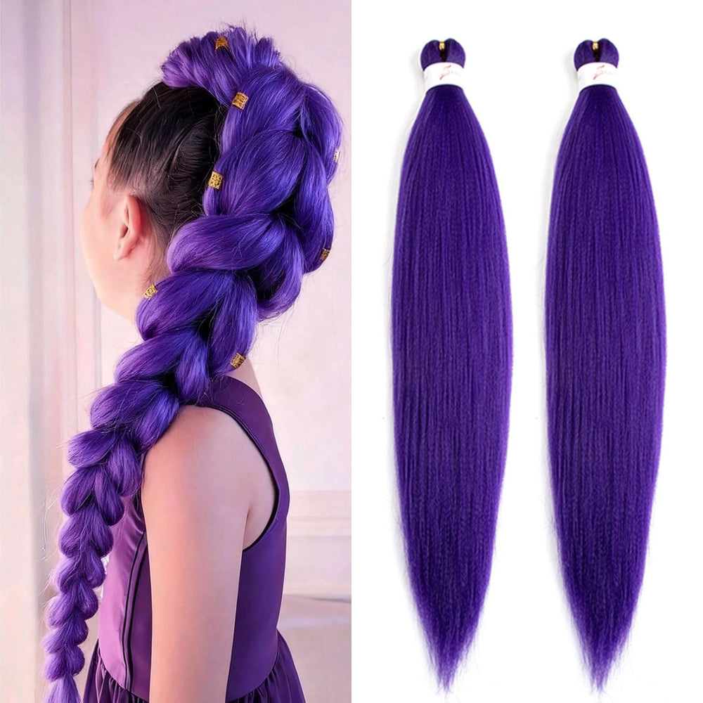 Roeula long purple braiding hair 24inch pack2 closeup showing supple synthetic fibers for comfortable wear