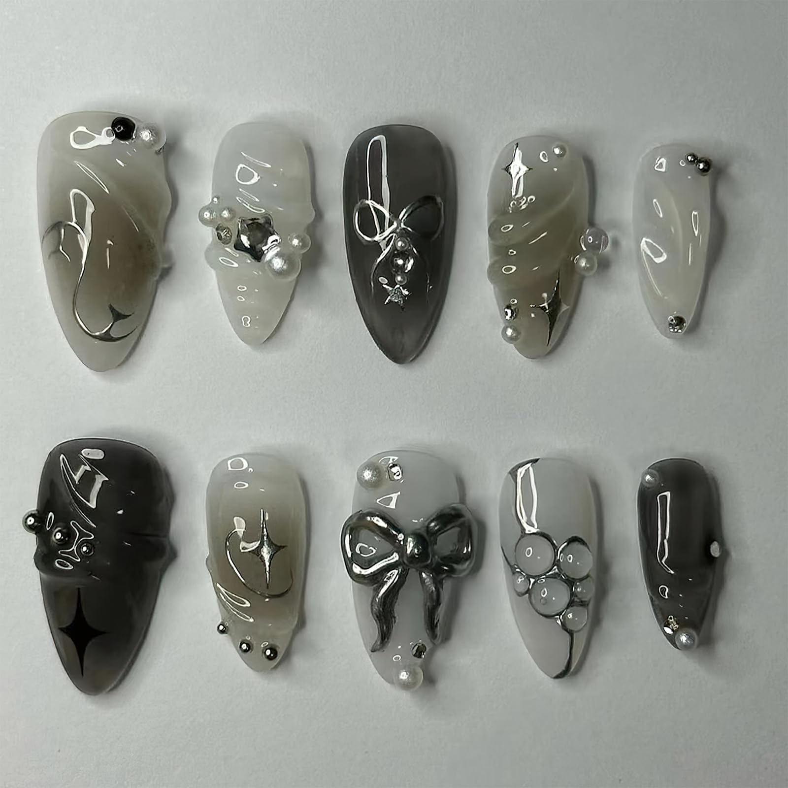 ROFIBUT black gradient press-on nails with glossy finish for quick at-home manicures.
