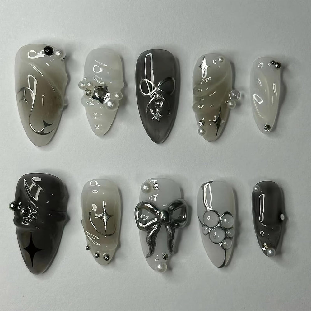 ROFIBUT black gradient press-on nails with glossy finish for quick at-home manicures.