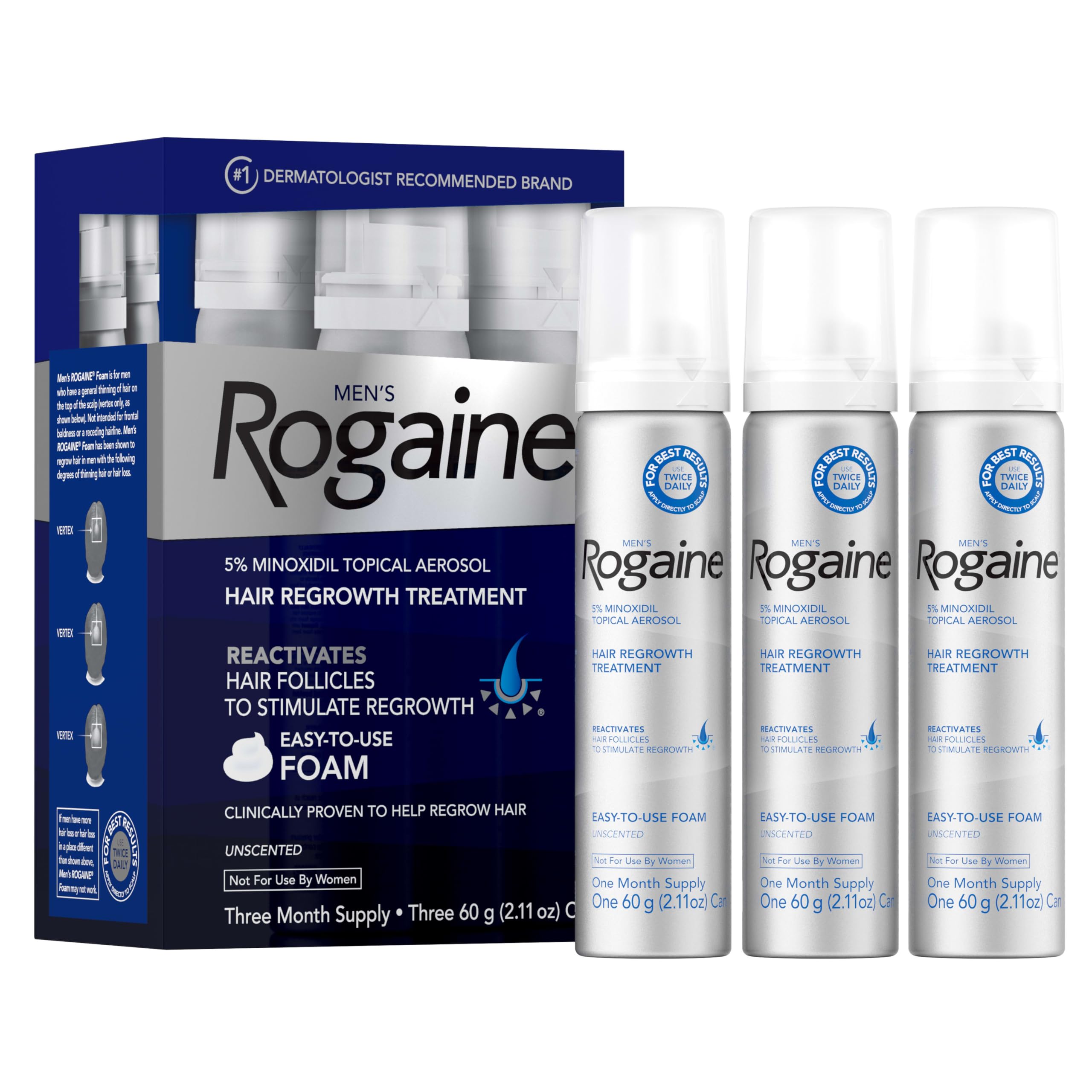 Rogaine Men's 5% Foam half-capful dispense for convenient daily use