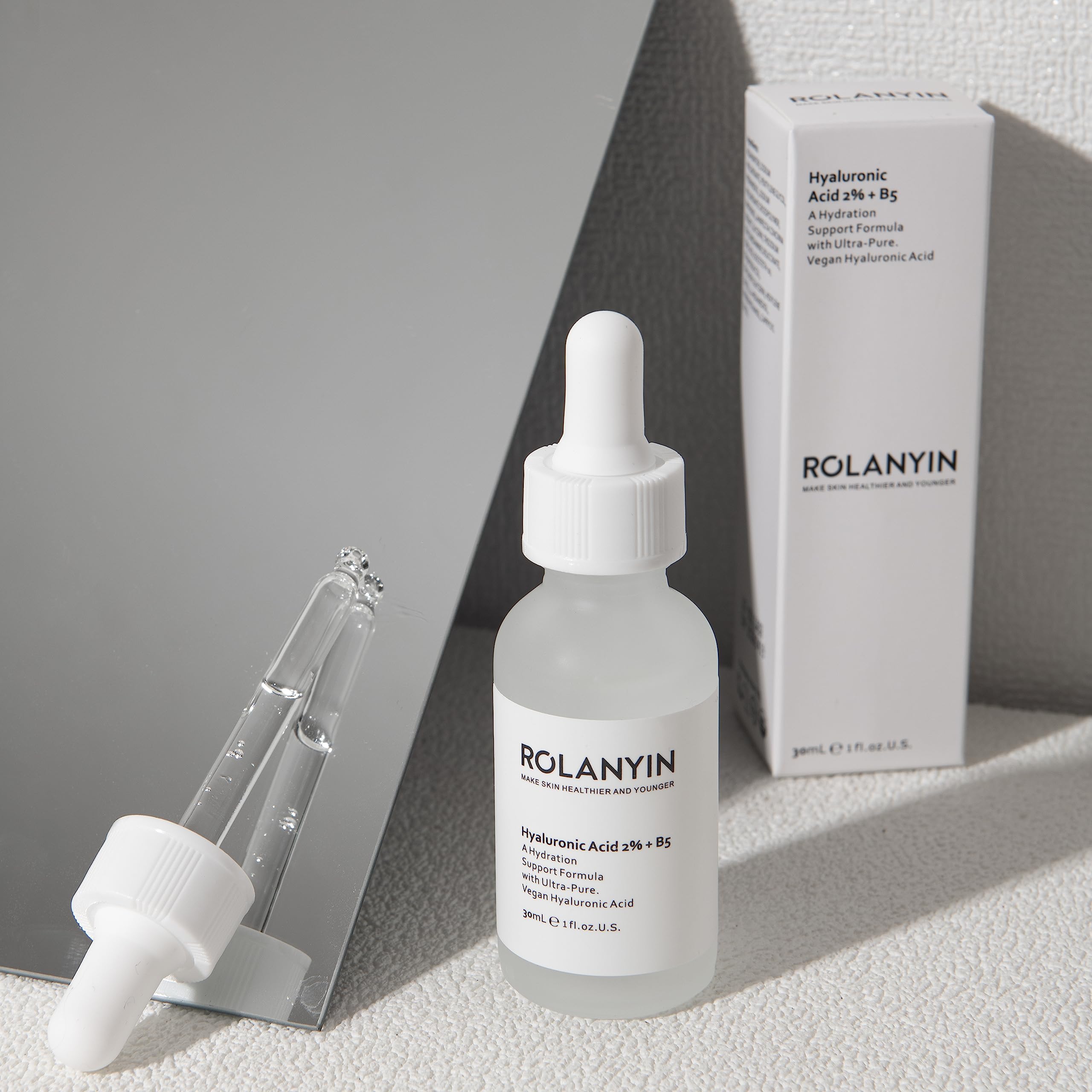 ROLANYIN cruelty-free label closeup communicates ethical skincare choices.