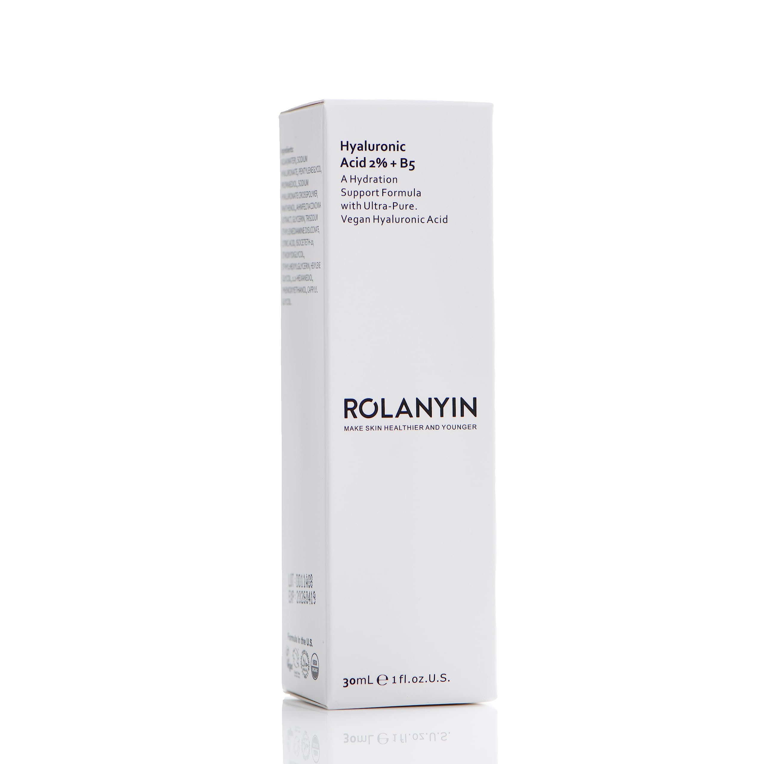 ROLANYIN Hyaluronic Acid 2% + B5 Serum application on hand highlights fast absorption.