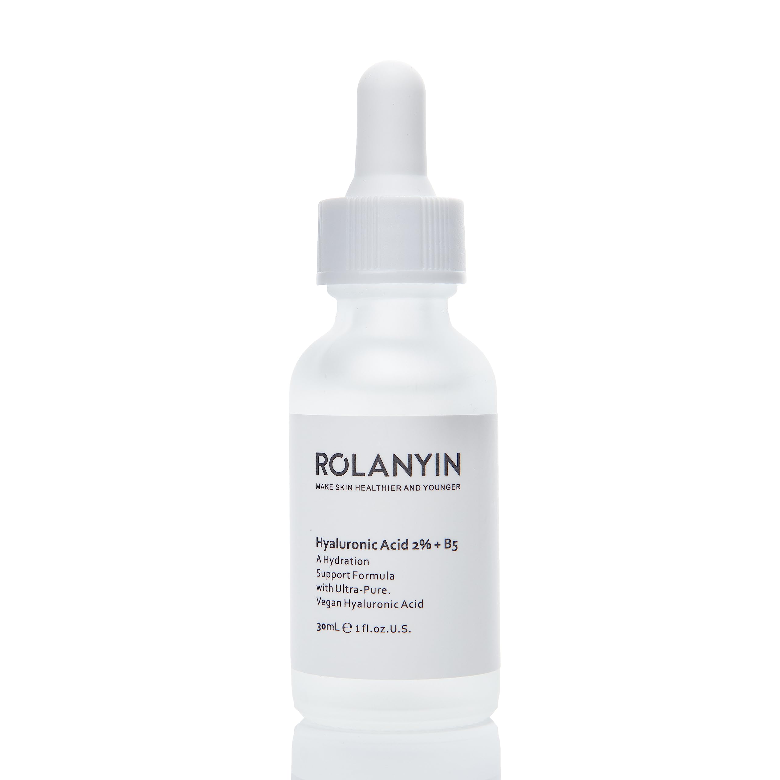 ROLANYIN Hyaluronic Acid 2% + B5 Serum bottle closeup highlighting hydrating formula for daily use.