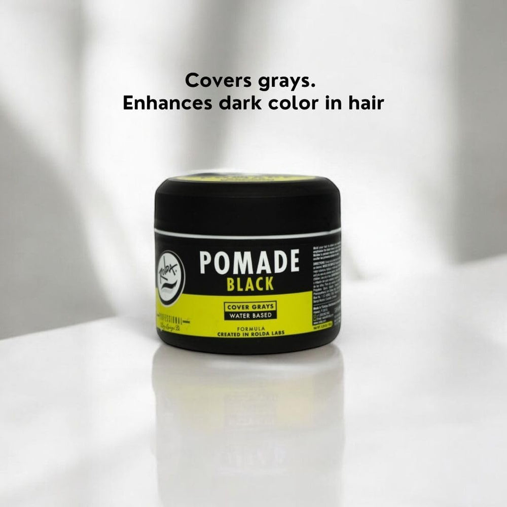 Rolda Black Pomade no-residue look after wash for easy clean-up.