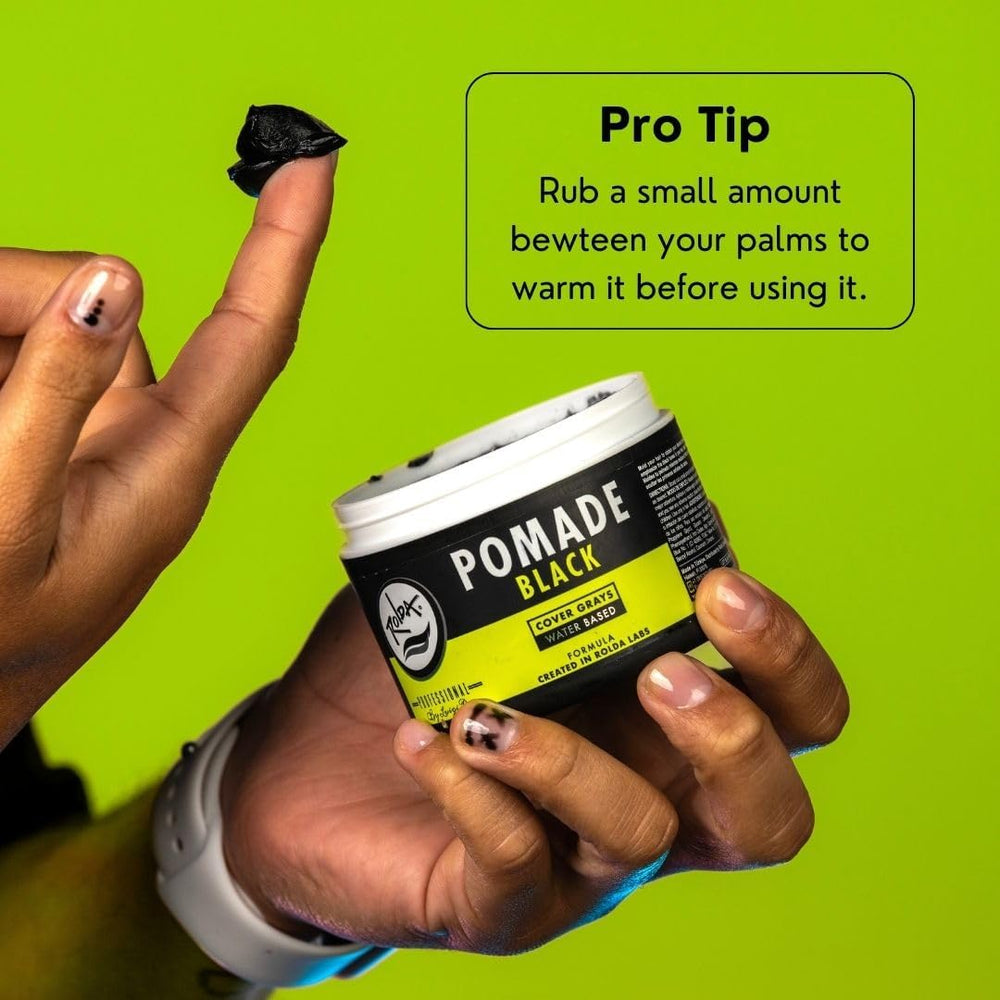 Rolda Black Pomade water-based formula eases washing out after styling.