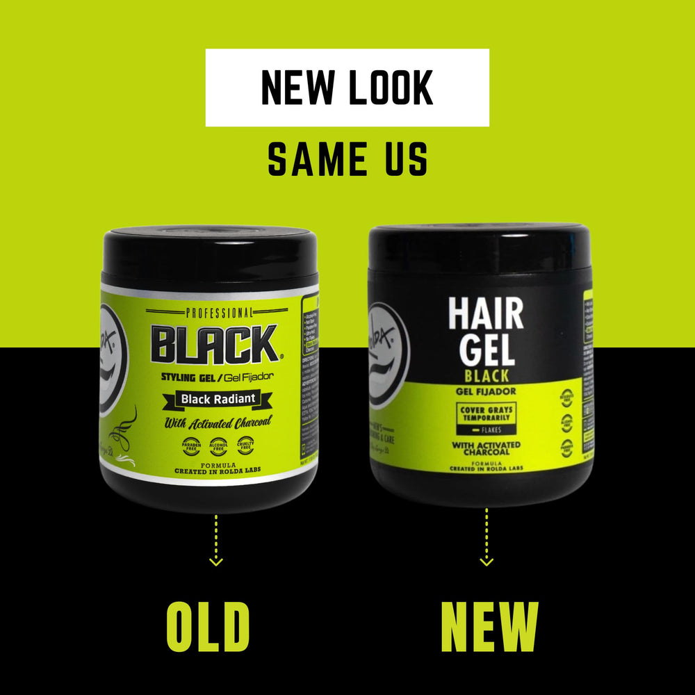 Rolda Black Styling Gel activated charcoal close-up—color tint and nourishing feel.