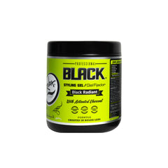 Rolda Black Styling Hair Gel bottle showing all-day hold with charcoal tint