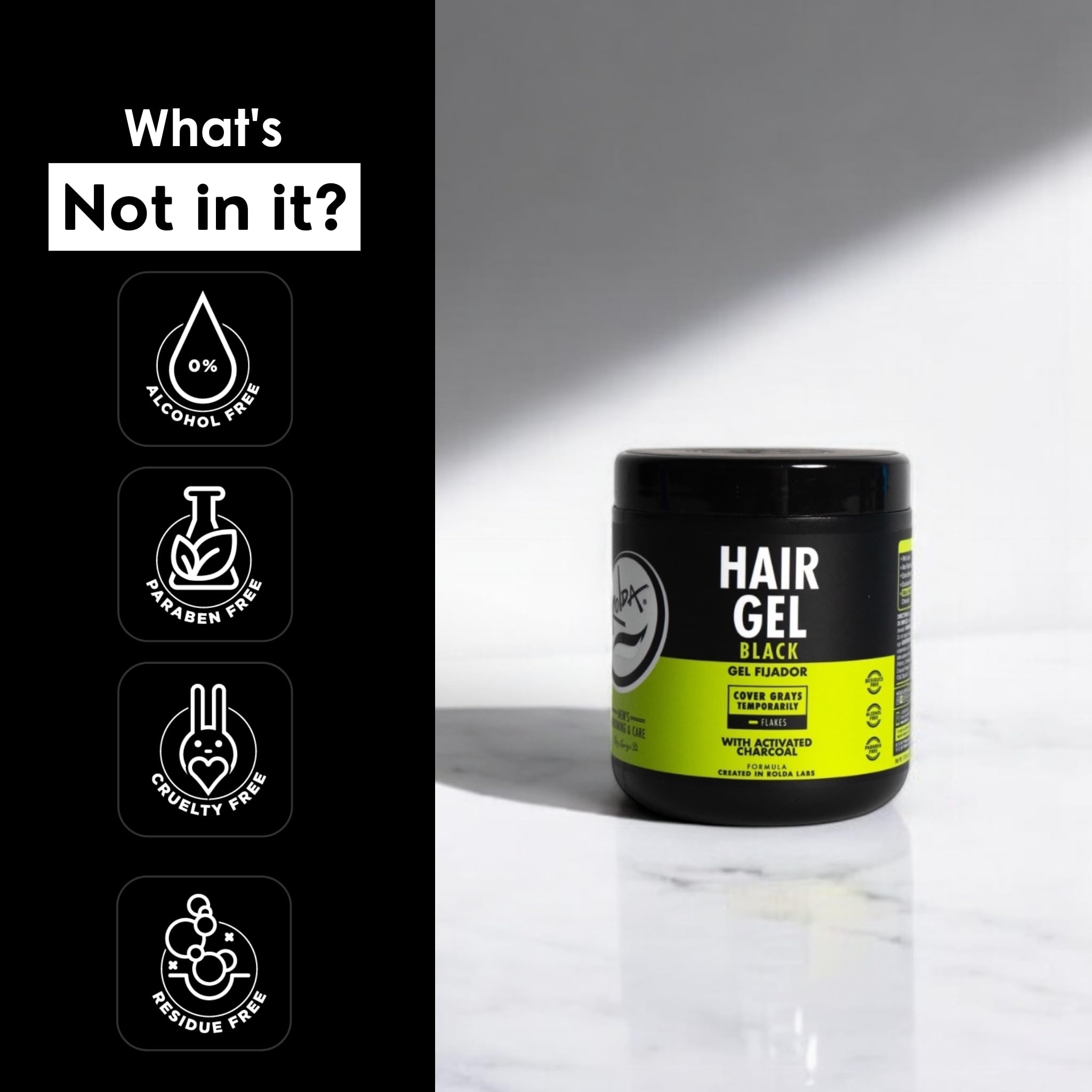 Rolda Black Styling Gel 17.6oz packaging—generous size for long-term use.