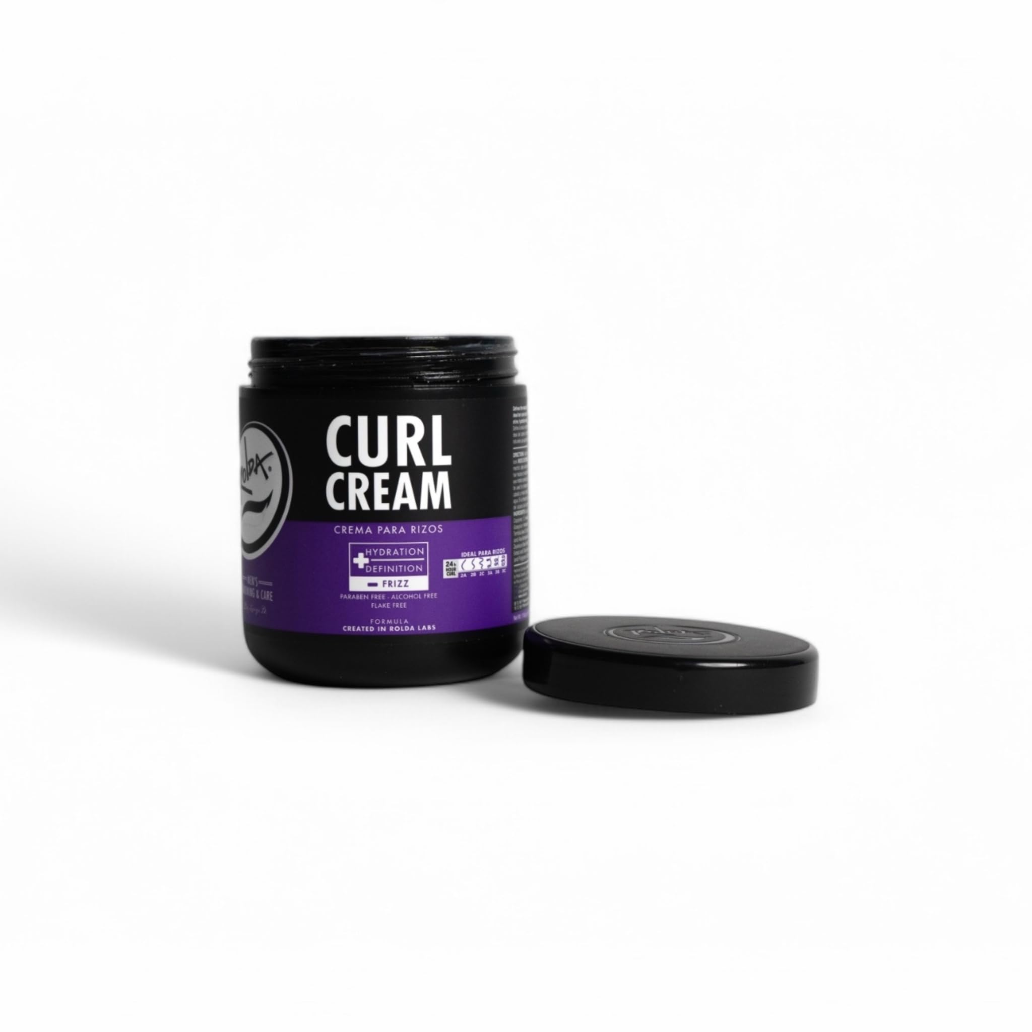 Rolda Curl Cream 17oz soft-shine closeup captures healthy-looking curls and bounce.