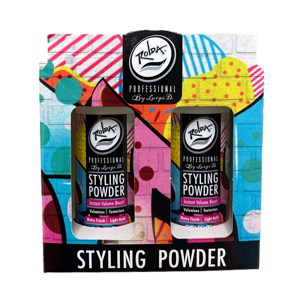 Rolda hair texturizing powder in hand for instant volume and matte finish.