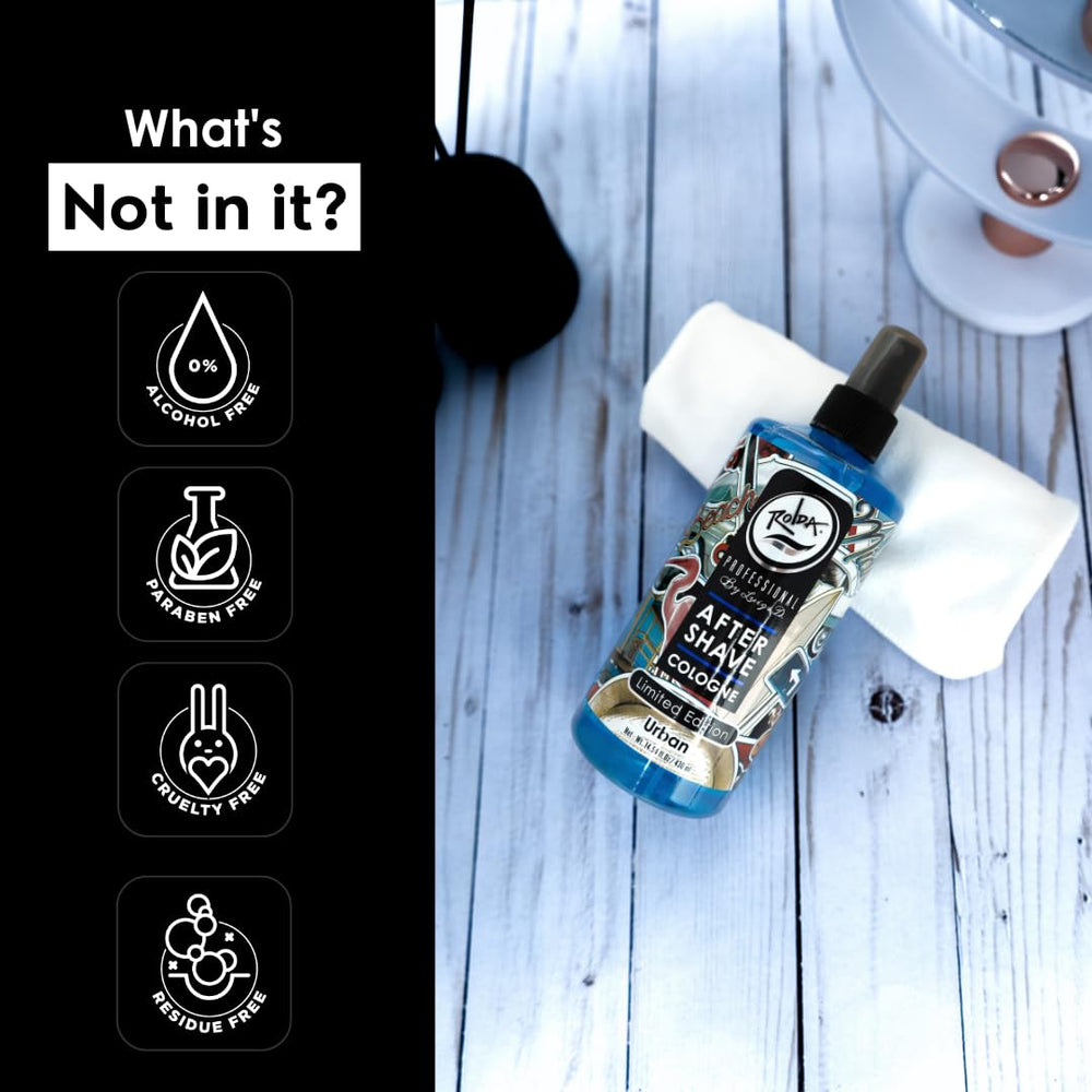 Rolda Urban After Shave Tonic on-skin application shows quick soothing hydration.