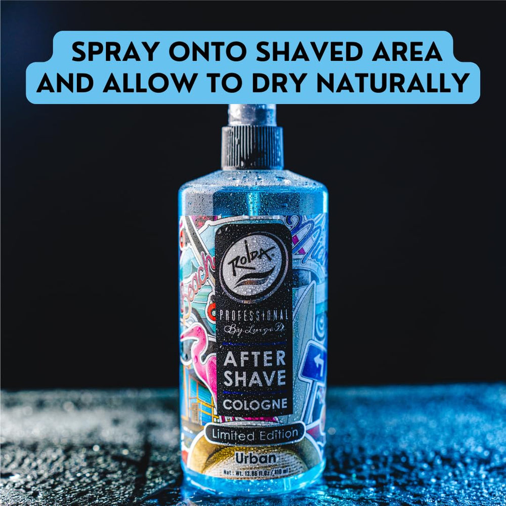 Rolda Urban After Shave Tonic spray bottle demonstrates quick refreshing mist after shaving.