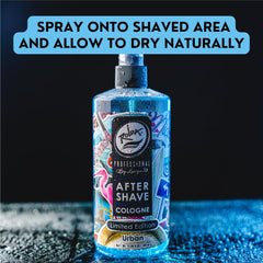 Rolda Urban After Shave Tonic spray bottle demonstrates quick refreshing mist after shaving.