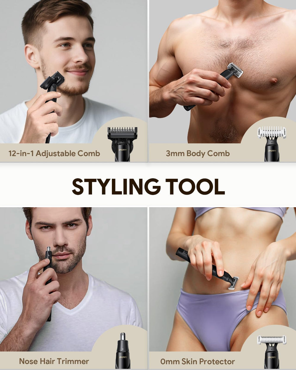 Roleader Xpert T body groomer enables versatile grooming for torso and limbs.