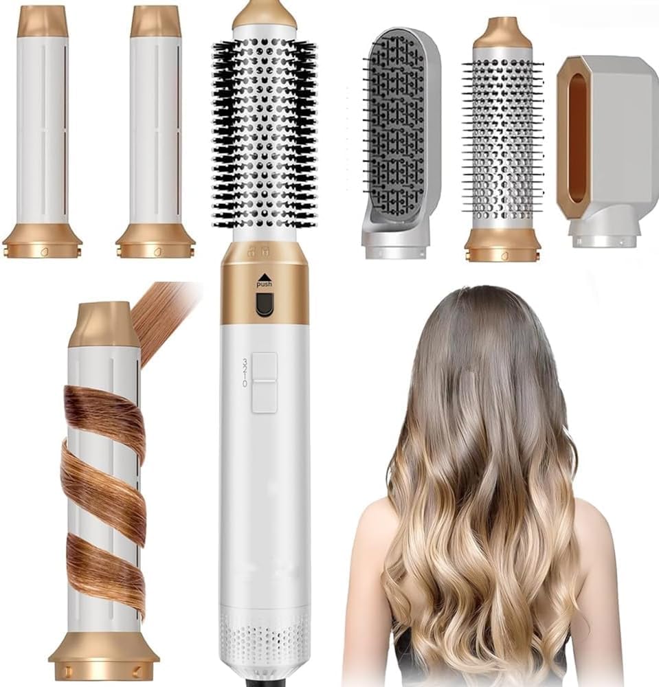 Roll With Us Depot 5-in-1 hair dryer brush front view showing versatile styling options for quick blowouts