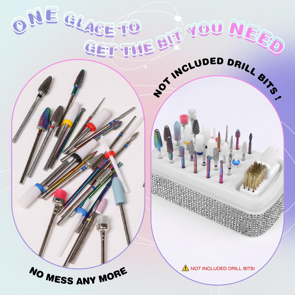 Rolokit 30-hole nail bits organizer interior view highlights clear lid for easy bit at-a-glance selection.