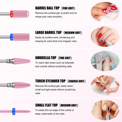 Rolokit ceramic nail drill bits fine barrel ball for gentle smoothing.