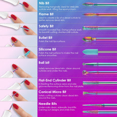 Rolokit diamond cuticle bits for gentle cuticle care and shape refinement.