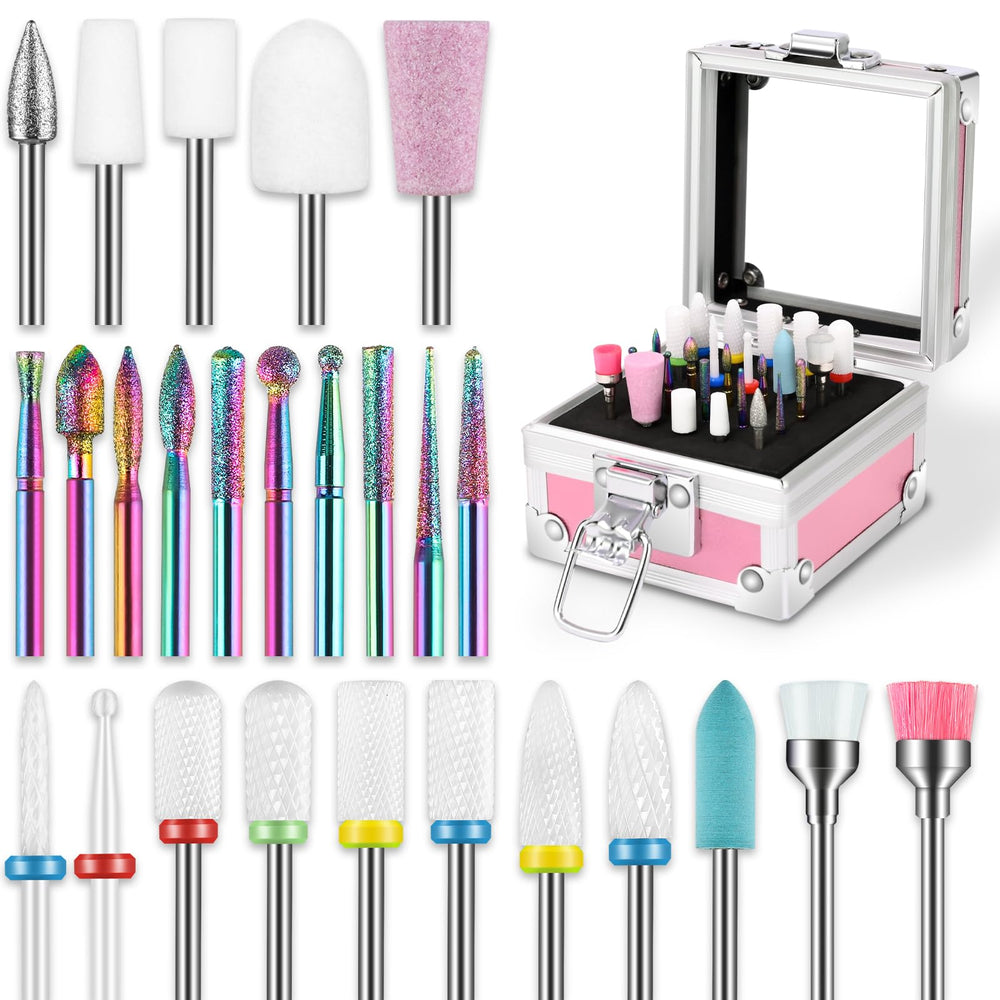Rolokit holder case keeps 26 nail drill bits organized for quick selection.