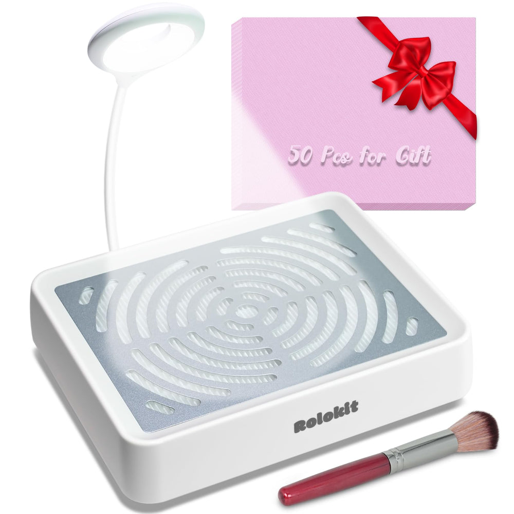 Rolokit nail dust collector with lamp illuminates workspace for precise manicures