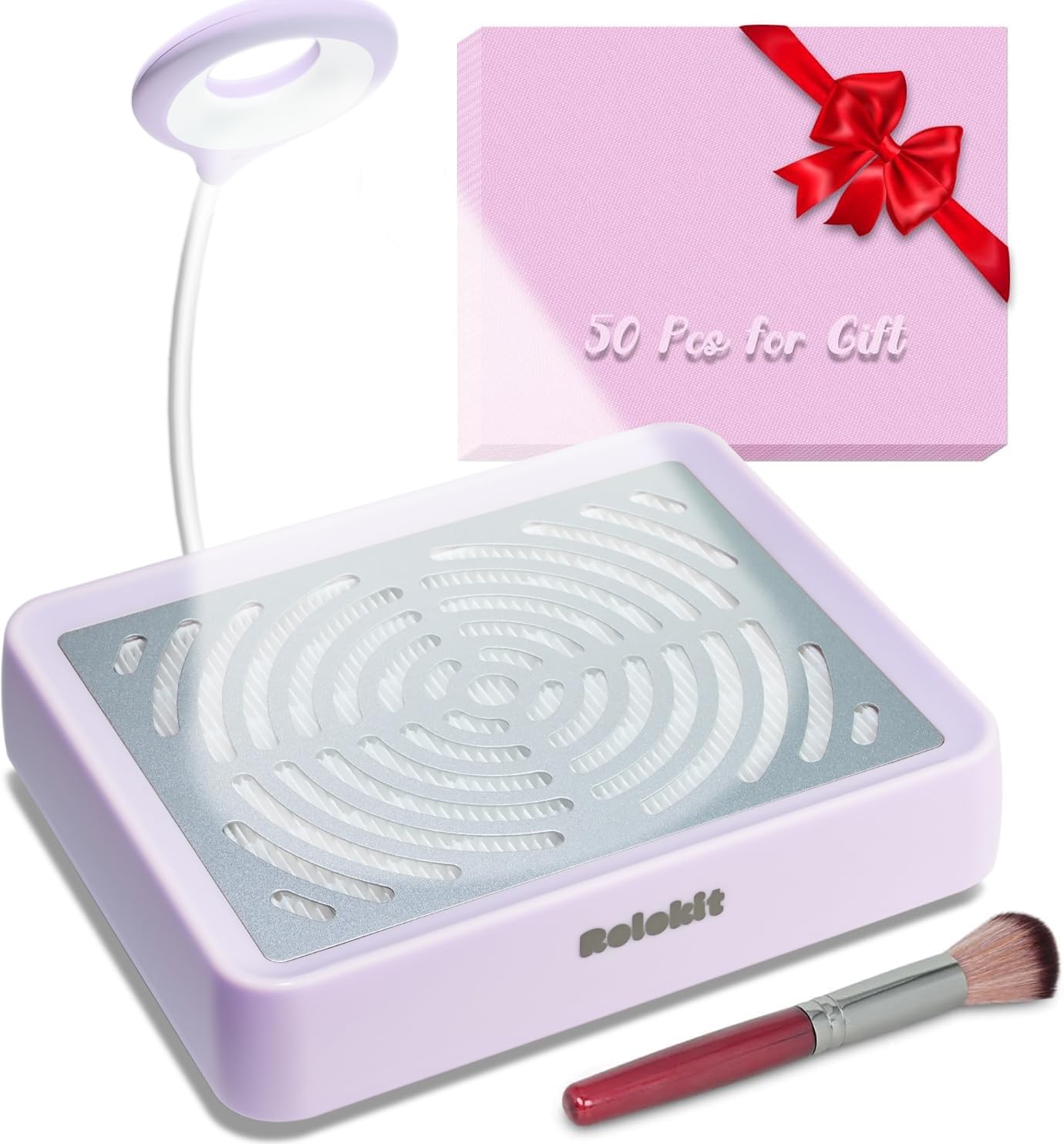 Rolokit nail dust collector with lamp showing integrated lighting for precise gel nails
