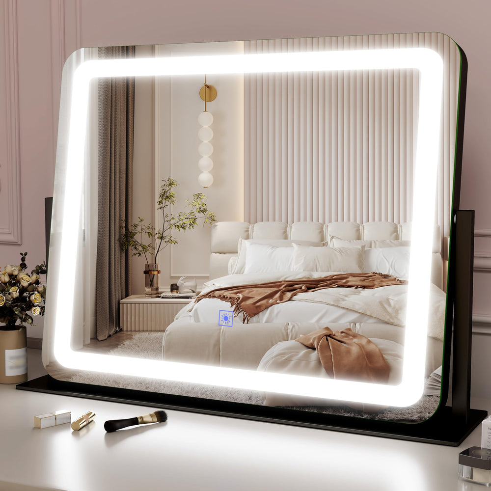 ROLOVE 22x17 inch lighted vanity mirror offers full-face desk view for precise makeup.