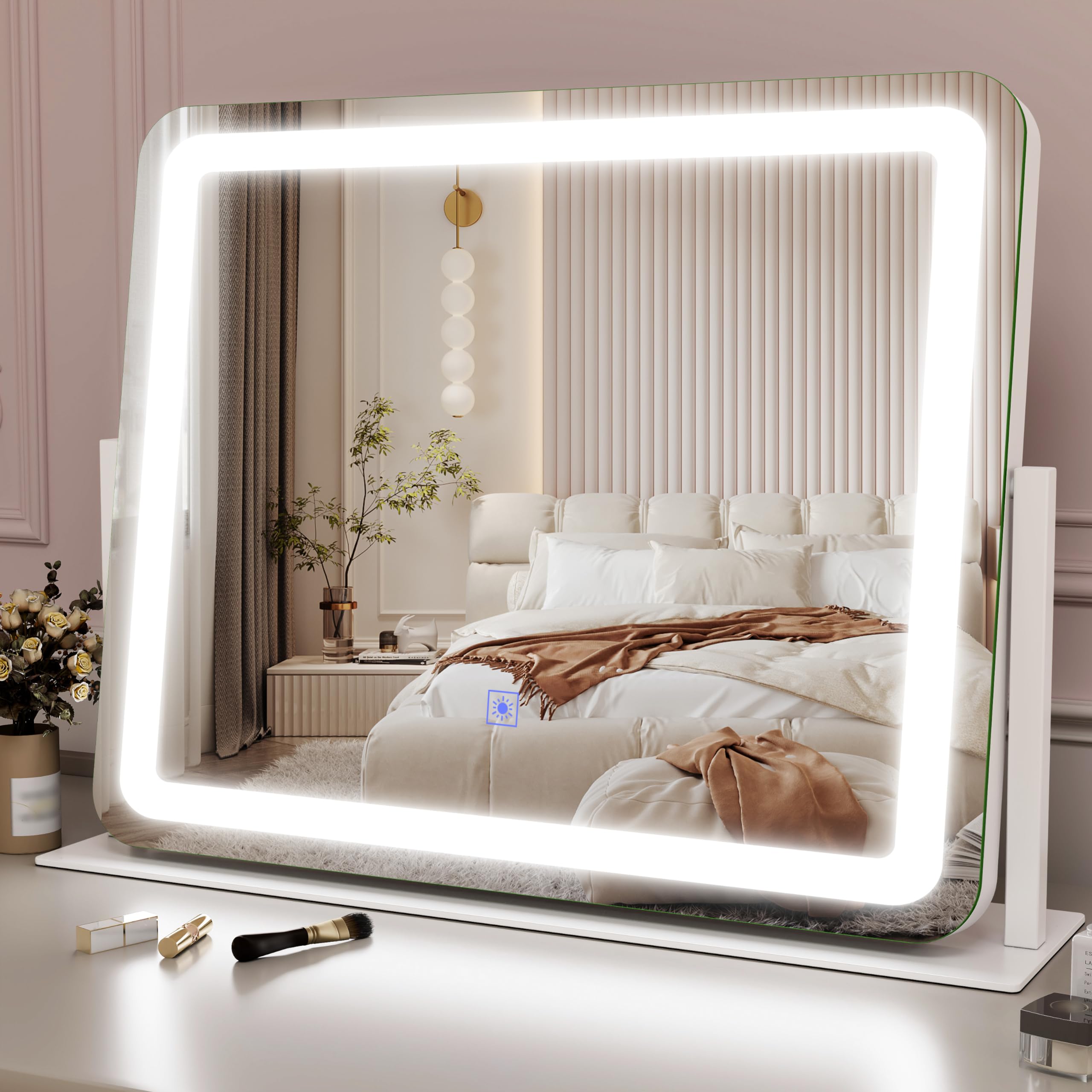 ROLOVE 22x17 inch lighted vanity mirror offers full-face view for precise makeup application