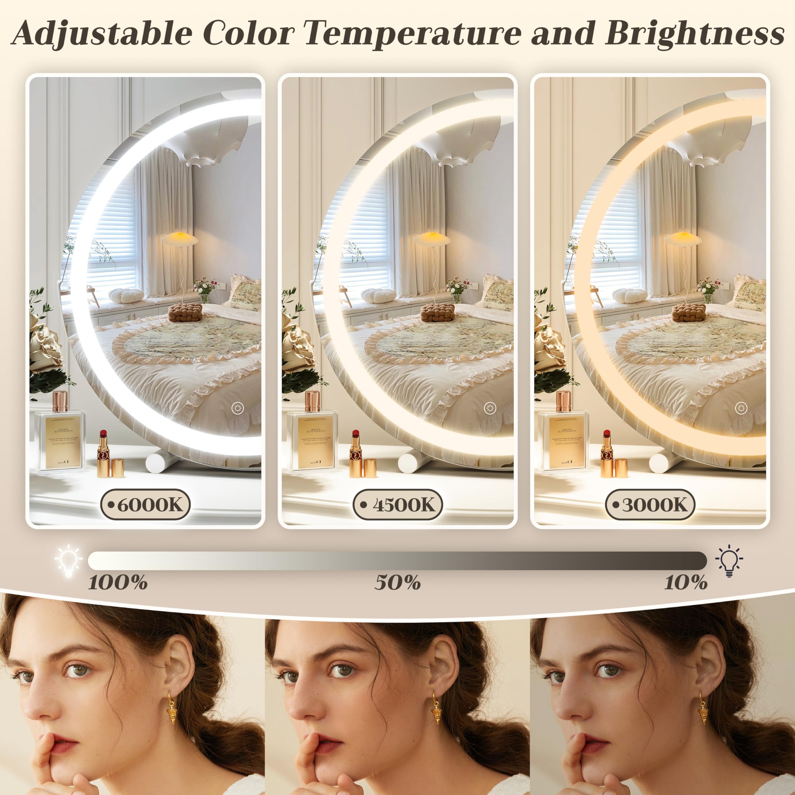 ROLOVE 18-inch desk mirror demonstrates stable base and easy angle changes.