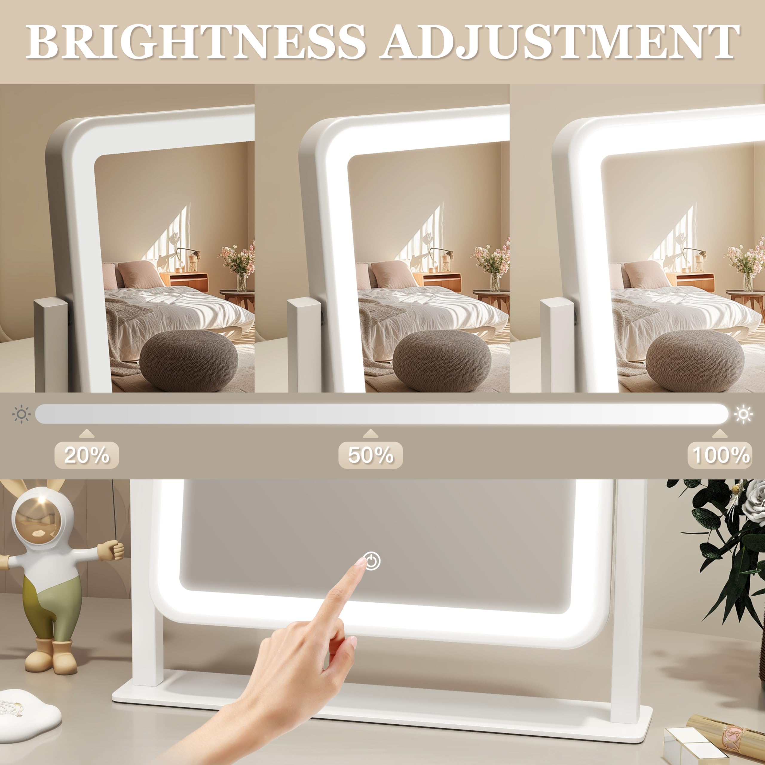 ROLOVE aluminum-frame vanity mirror combines elegance with sturdy construction