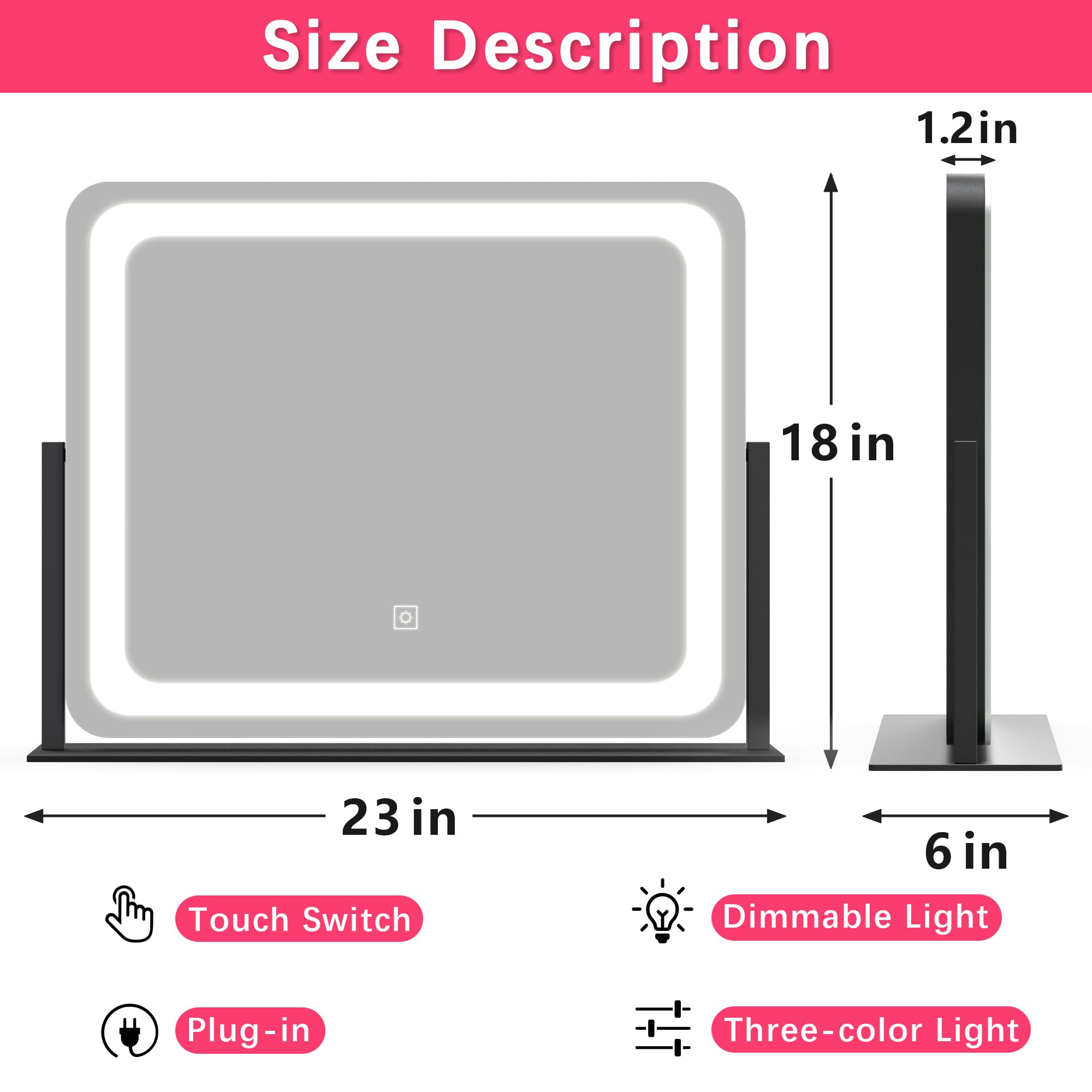 ROLOVE dimmable LED makeup mirror provides warm to cool lighting for accurate color matching.