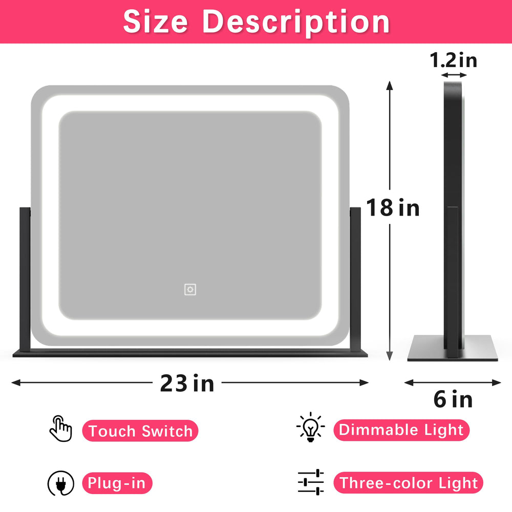 ROLOVE dimmable LED makeup mirror provides warm to cool lighting for accurate color matching.