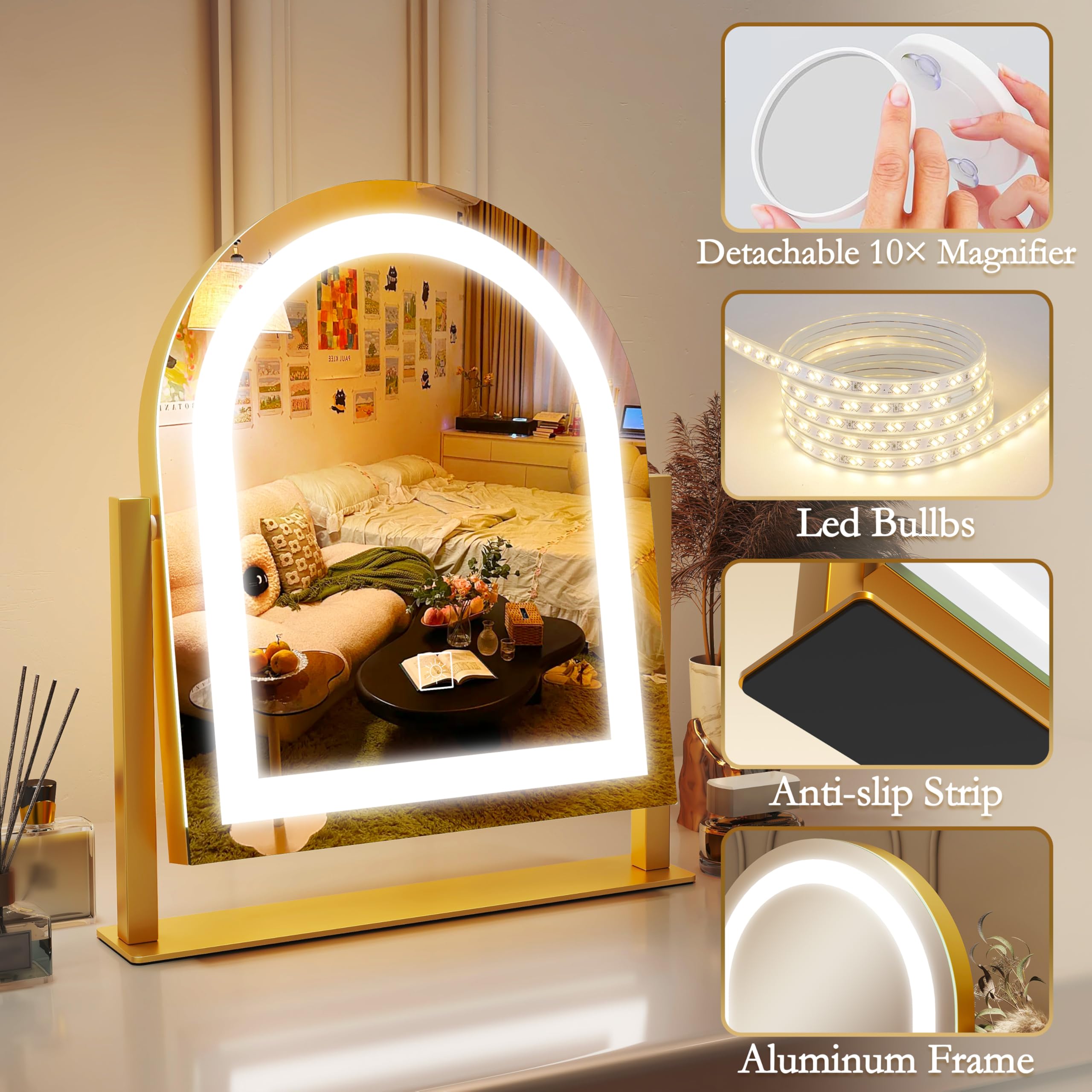 ROLOVE gold vanity mirror ships with premium service and confident durability