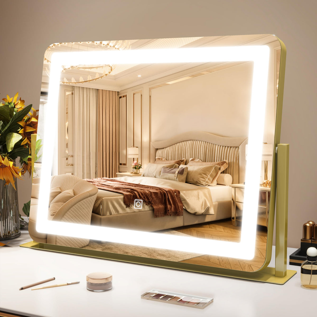ROLOVE Gold Vanity Mirror 22 by 17 inch for precise makeup application