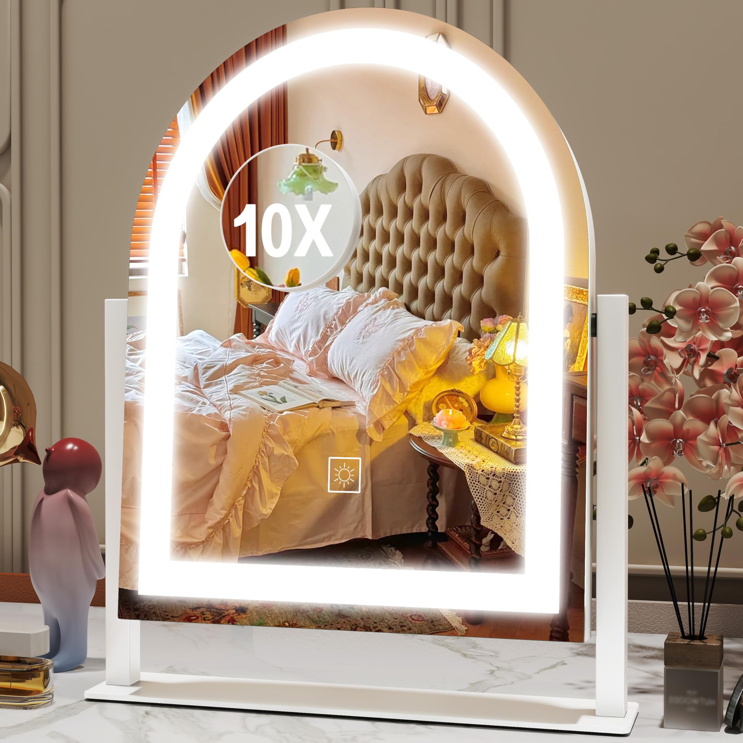 ROLOVE lighted makeup mirror 15x13 tabletop view for clear makeup checks