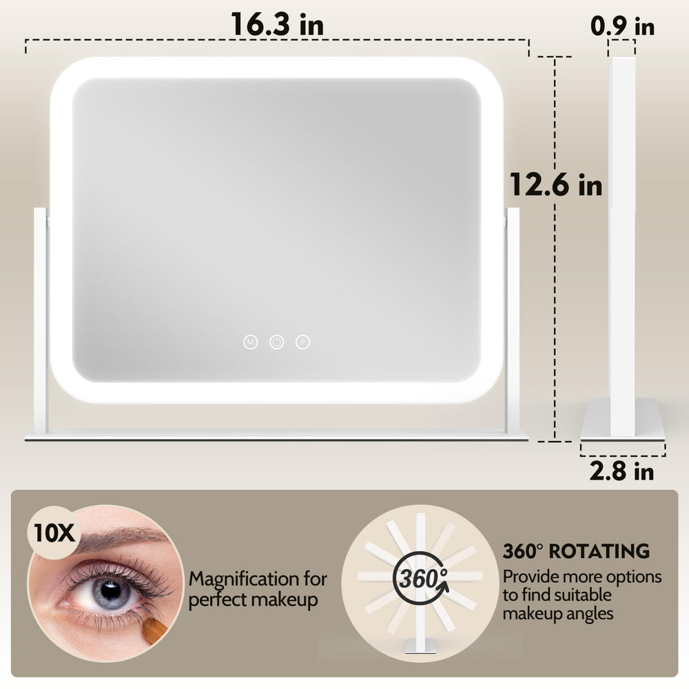 ROLOVE lighted makeup mirror demonstrates three color lighting modes for adaptable morning to evening routines