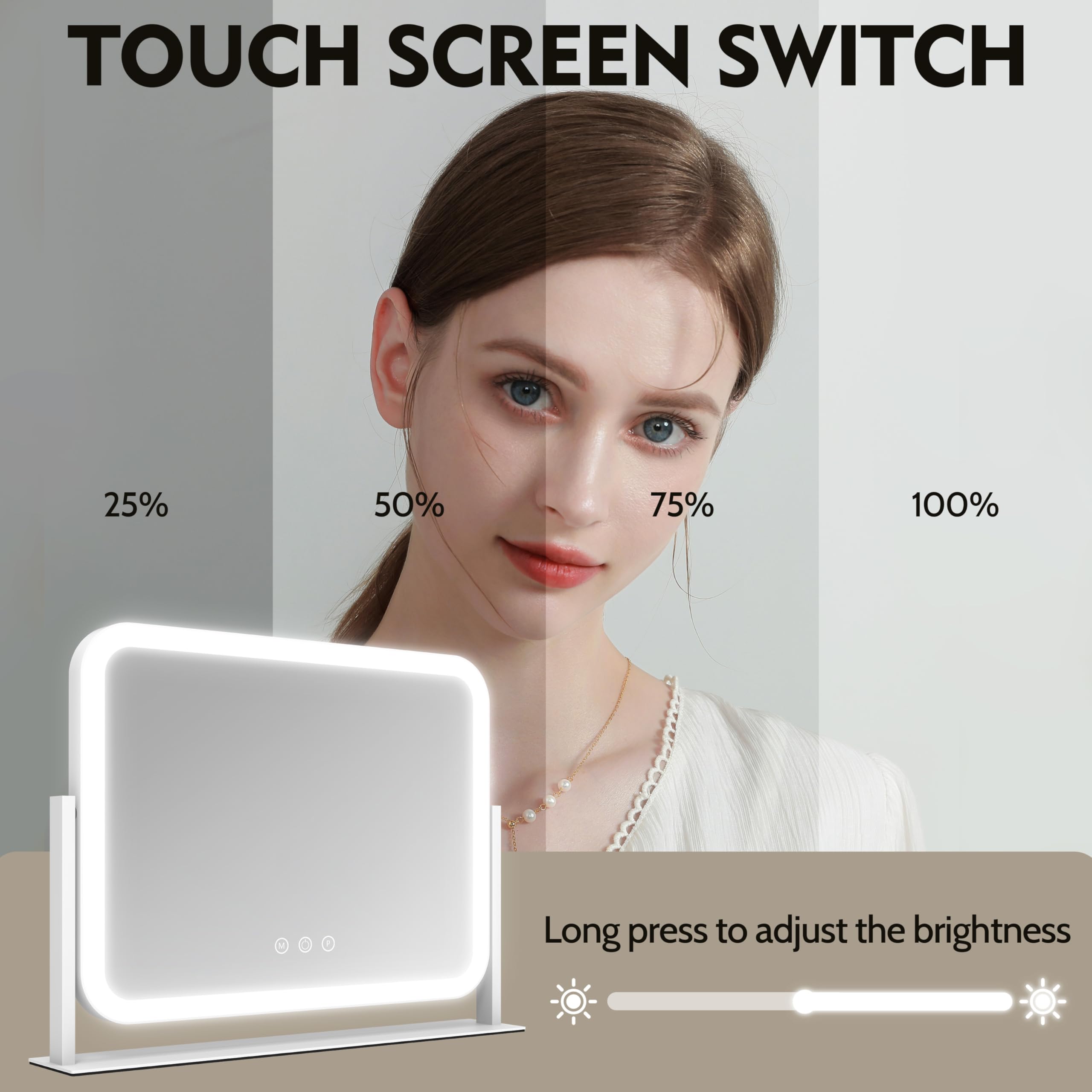ROLOVE mirror includes detachable 10x magnification for detailed brow shaping and skincare checks